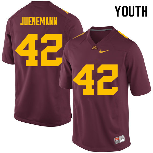 Youth #42 Justin Juenemann Minnesota Golden Gophers College Football Jerseys Sale-Maroon - Click Image to Close